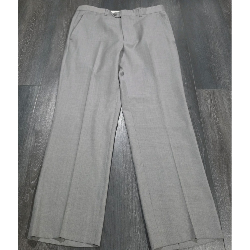 Santorelli Virgin Wool Dress Pant Men 33x30 Gray Micro Check Textured Romeo
